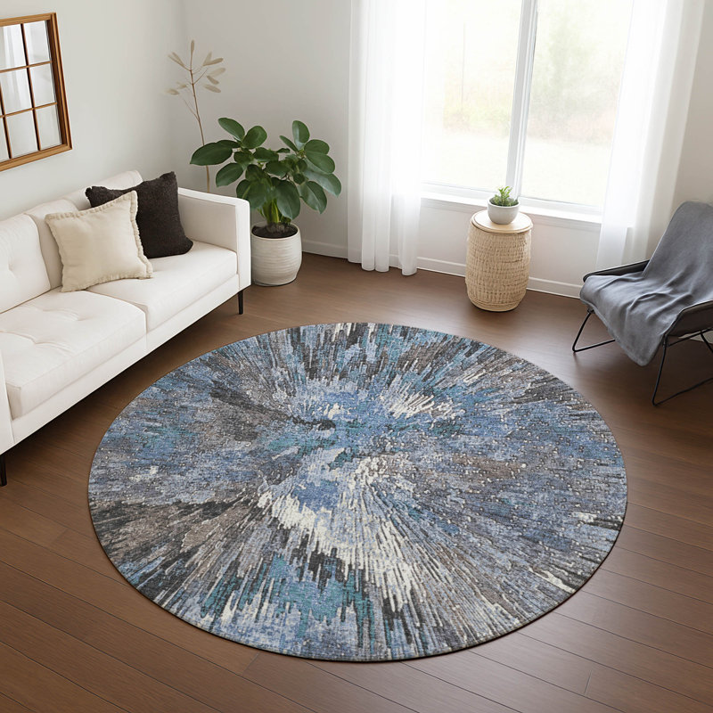 Machine Washable Indoor/Outdoor Pablo ACN2283 Abstract Rug, Round 8'