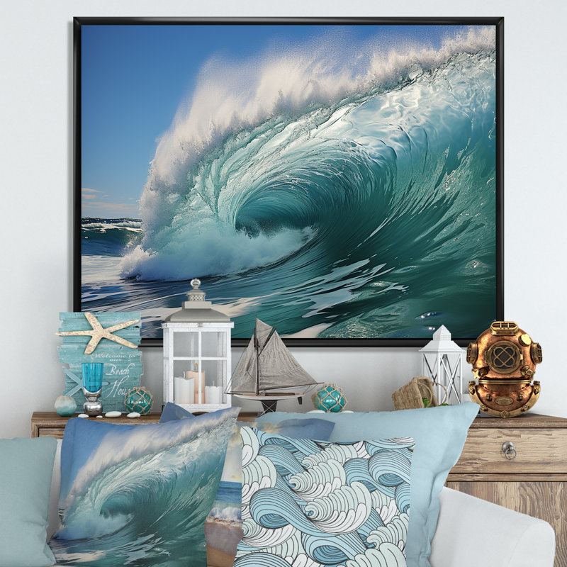 Impression sur toile Turquoise Ocean's Force Unleashed, H 24 po x l 32 po x P 1 po, Cadre flottant noir