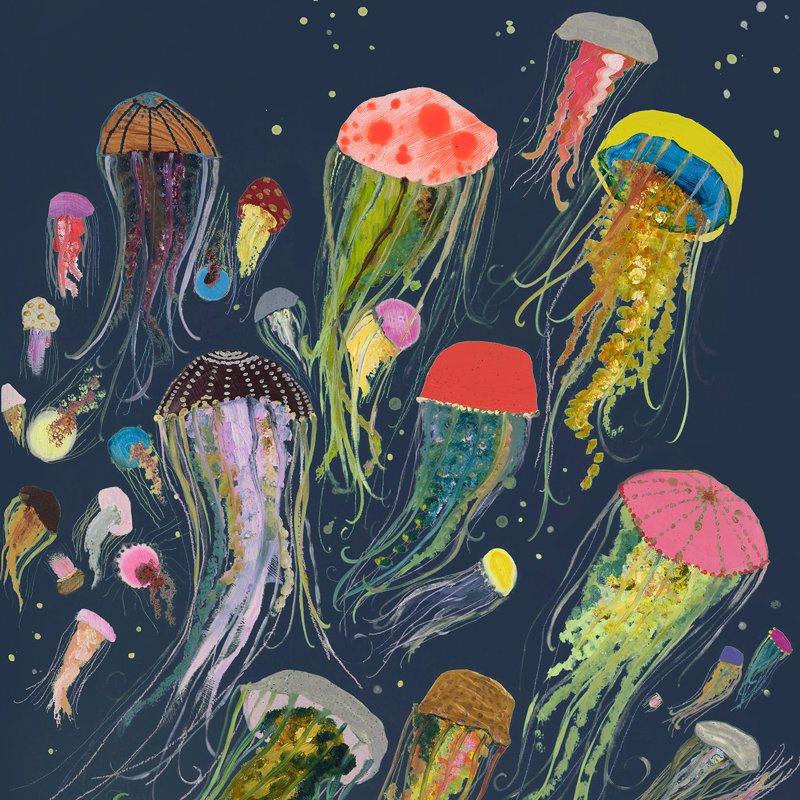 " Floating Jellyfish Indigo " by Eli Halpin Painting Print