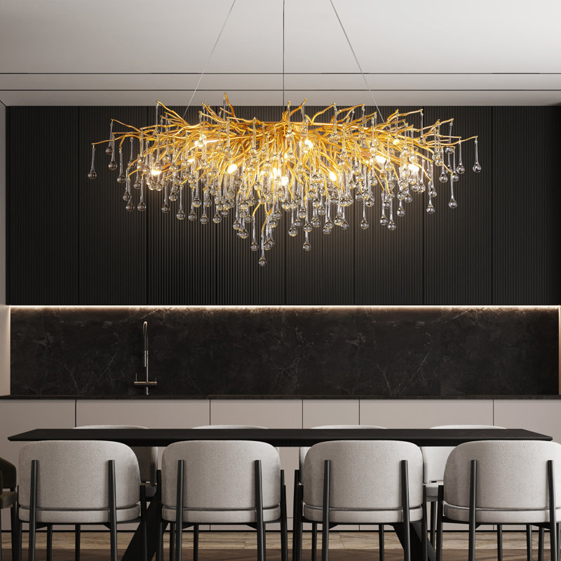Kalthum 13-Light Modern Tree Branch Crystal Chandelier for Dining Room, Gold