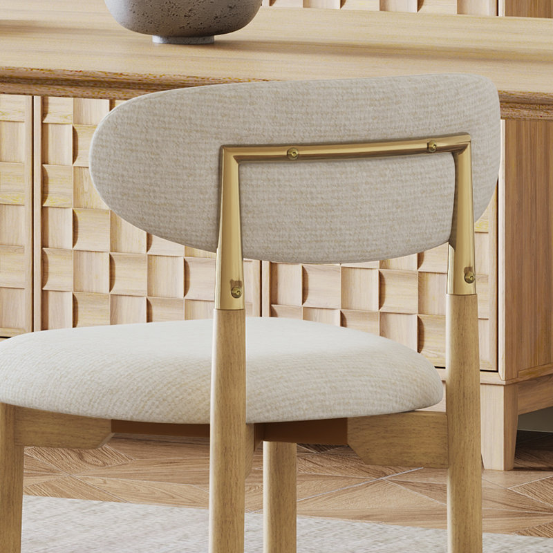 Chaise de salle à manger Solon rembourrée en bois massif, Beige, Naturel