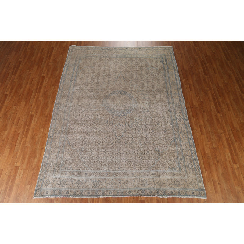 Tapis brun en laine noué à la main de conception unique 1950S 8 pi 5 po x 11 pi 3 po Solangie