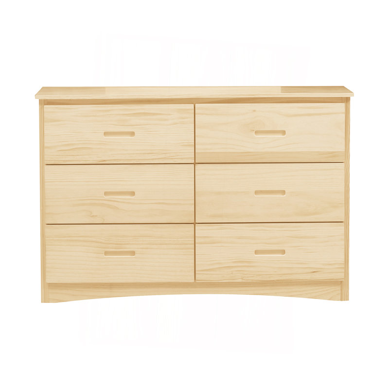 Armoire de rangement transitionnelle à 6 tiroirs en bois avec finition bois de pin naturel