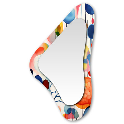 Bodkin Colorful Geometric mid century Shapes 3 - Geometric Unique Shape Decorative Wall Mirror, Modern Asymmetrical Mirror, Printed Metal Art
