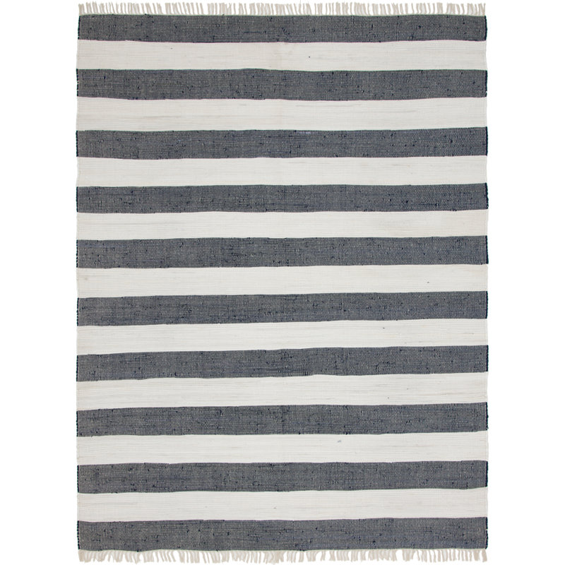 Tapis bleu marine en coton noué à la main Priolo, Rectangle 9 pi x 12 pi 2 po