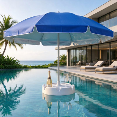 Parasol de piscine flottant 7 pieds avec base et porte-gobelets - Table d'ombrage portable pour piscine, plage et lac avec sac de transport