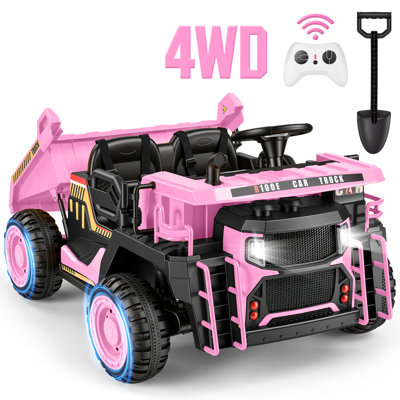 24V 4WD Kids Ride-On Construction Truck With Music & Lights, 3 Speeds 7 Km/H,Pink