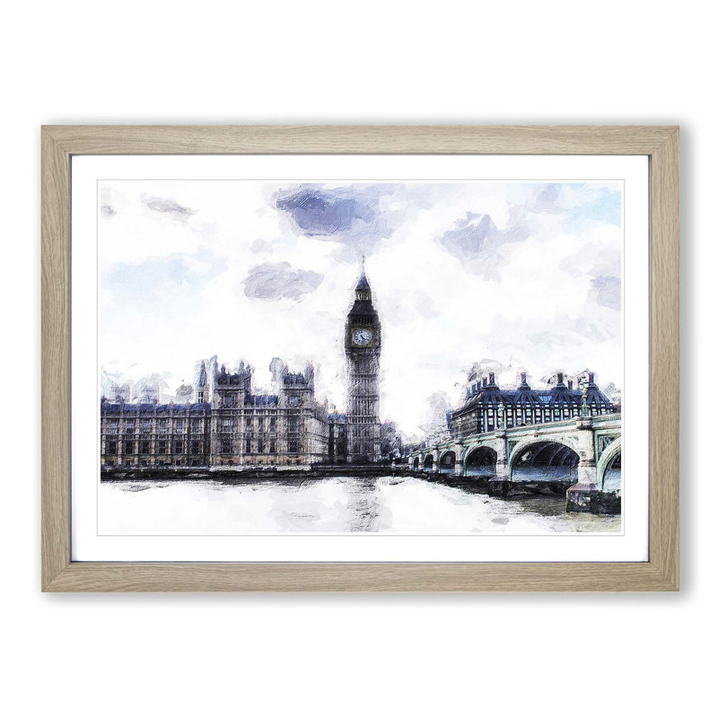 The Houses of Parliament London in Abstract - Picture Frame Painting Print, Oak Framed, 36cm H x 48cm W x 2cm D