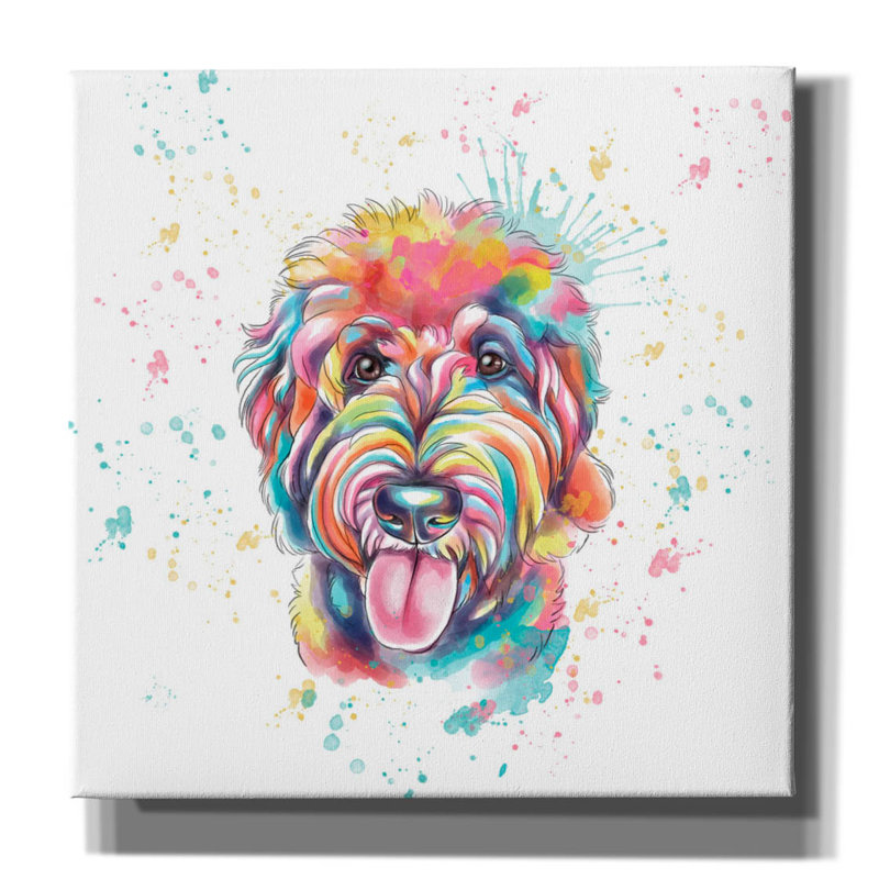 «Colorful Watercolor Goldendoodle» par Furbaby Affiliates, art mural sur toile, H 37 po x l 37 po x P 1,5 po