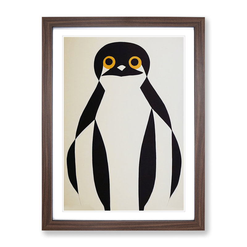 Penguin Abstract Art No.2 - Wall Art, 48cm H x 36cm W, Walnut Framed Paper, White