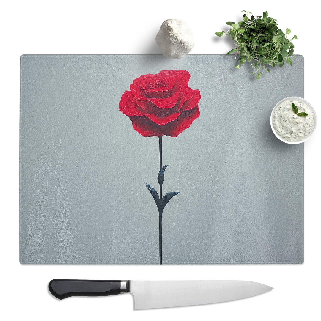 Rose Flower Minimalism  Glass Chopping Board