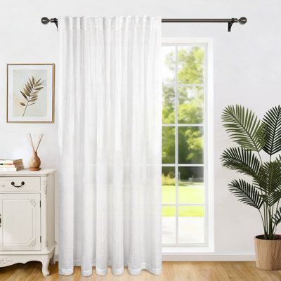 Natural Woven Look Cotton Blend Back Tab Sheer Curtain Single Panel