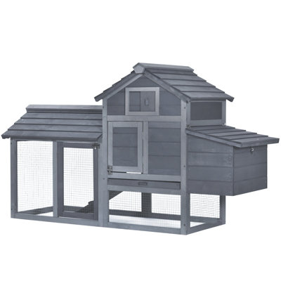 Petit poulailler 59,25 po en bois avec poulailler pour l'extérieur avec 2 portes, nichoir et plateau amovible, gris
