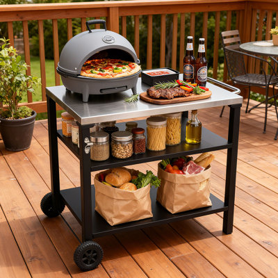 Chariot de barbecue extérieur à 3 niveaux avec plateau en acier inoxydable et roues