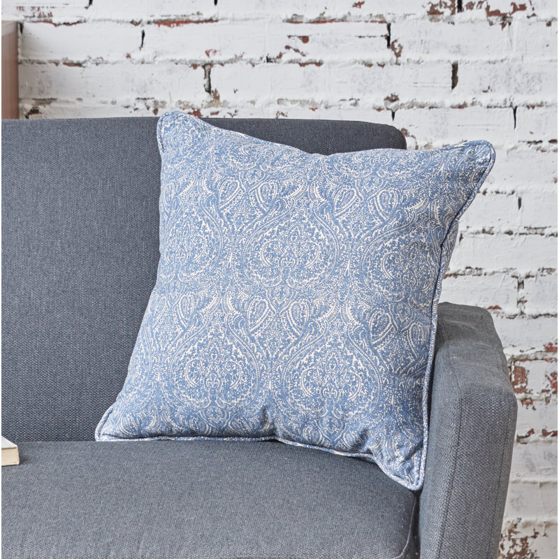 Desiree Damask Blue Cotton Decor Throw Pillow