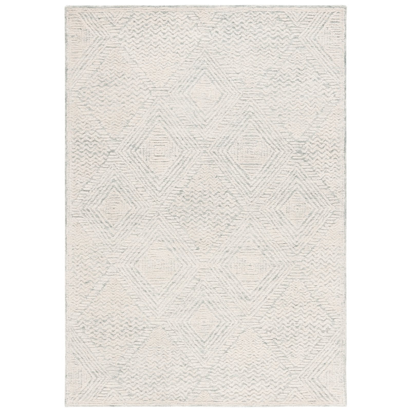 Tapis texturé en coton touffeté à la main gris / ivoire, Rectangle 4 pi x 6 pi