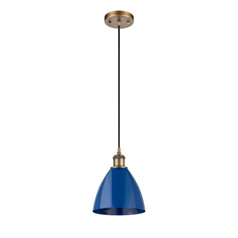Luminaire suspendu conique 1 lumière, Bleu, Laiton brossé
