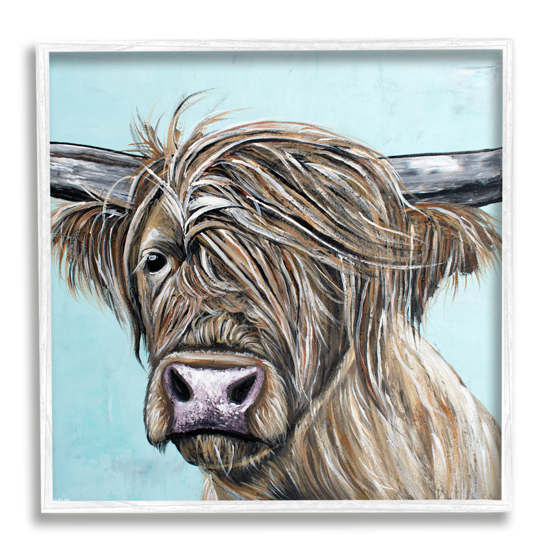 «Highland Bovins Windblown» encadré sur bois par Jen Seeley, peinture, H 12 po x l 12 po x P 1,5 po