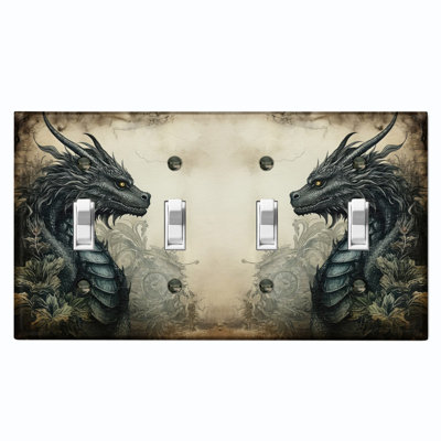 Couvercle de plaque d'interrupteur en métal; Bascule de taille standard US 2 - Dragon gothique