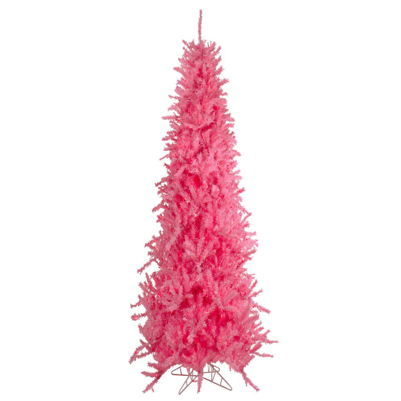 Pre-Lit Medium Artificial Pine Christmas Tree - Pink - Clear Lights, 7'