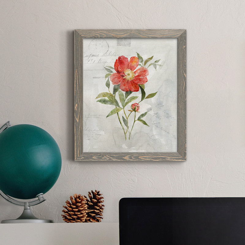 Lin pivoine - peinture sur toile encadrée, H 37,5 po x l 27,5 po x P 1,5 po, Gris