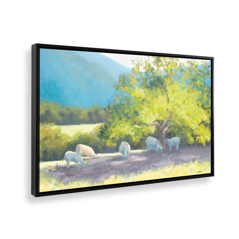 «Blue Ridge Cows Grazing» par Carson Overs passer, reproduction d'art sur toile, H 12 po x l 16 po, Cadre flottant, Noir
