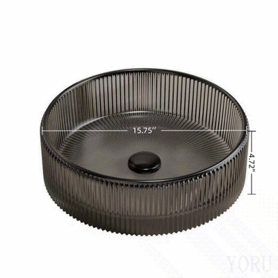 16'' Bathroom Round Crystal Glass Sink Without Faucet, Transparent Black