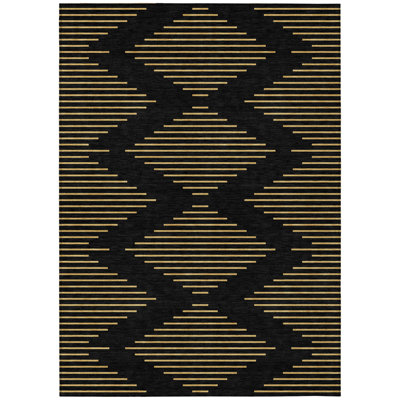 HomeRoots 8' X 10' Black Geometric Washable Indoor Outdoor Area Rug