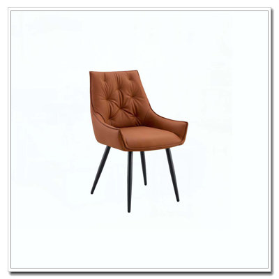 Faux Leather Dining Room Chair, Metal Kitchen Chairs With Gold Mesh Texture And Black Sanded Legs, Flat Back Upholstered Chair by George Oliver