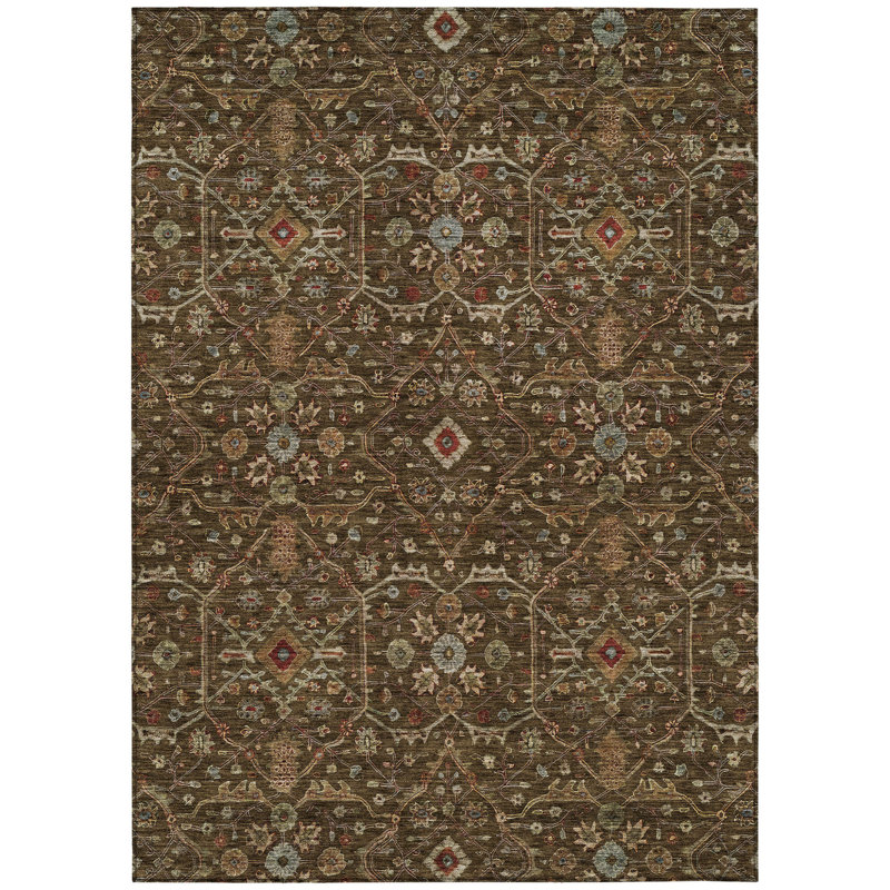 Tapis extérieur lavable floral rouge et vert 3 pi x 5 pi chocolat