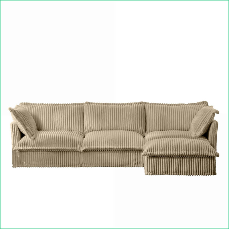 Canapés modulaires en forme de L à 3 places avec repose-pieds convertible et amp; Coussins pour le salon | Velours côtelé chameau