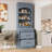 Modern 83.7” Tall Gray Kitchen Pantry with Faux Marble Top, 5 Drawers | MDF | Adjustable Shelves