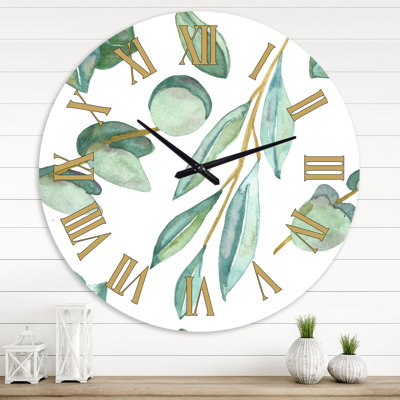 Jeunes feuilles d'eucalyptus et branches III - Horloge murale traditionnelle