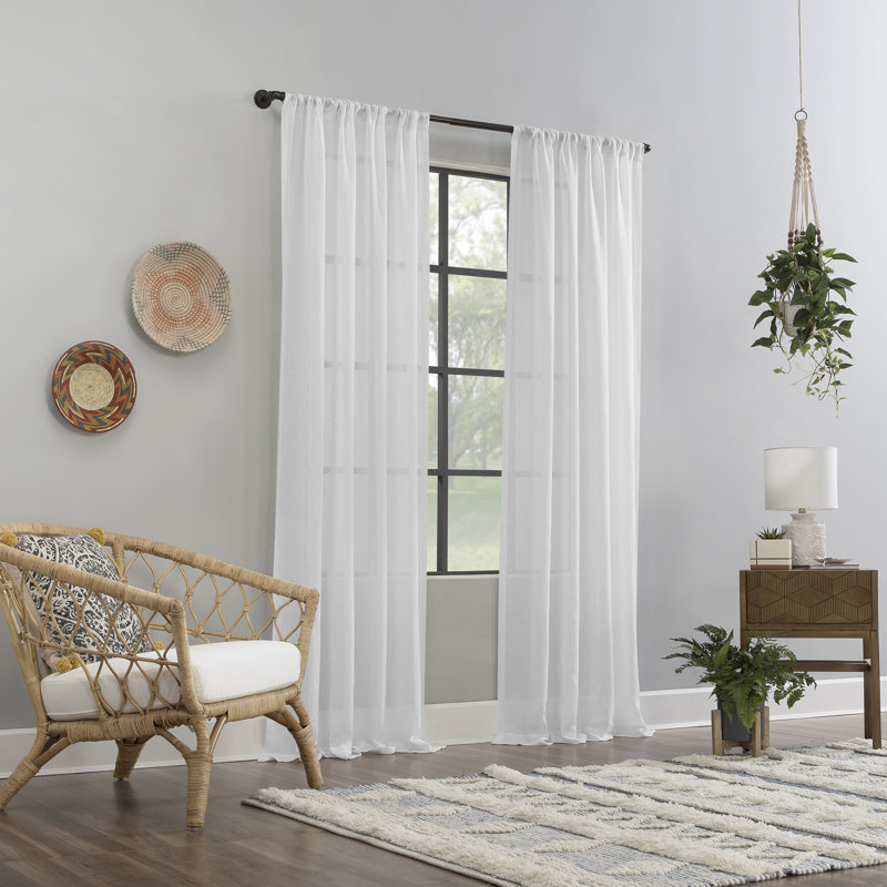 Panneau de rideau diaphane avec passe-tringle Cyon, l 52" x L 63", Blanc