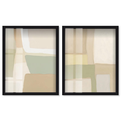 «Soft Dunes Harmony pair Shadowbox», ensemble d'art mural abstrait par Art Remedy, cadre noir, 20 x 24