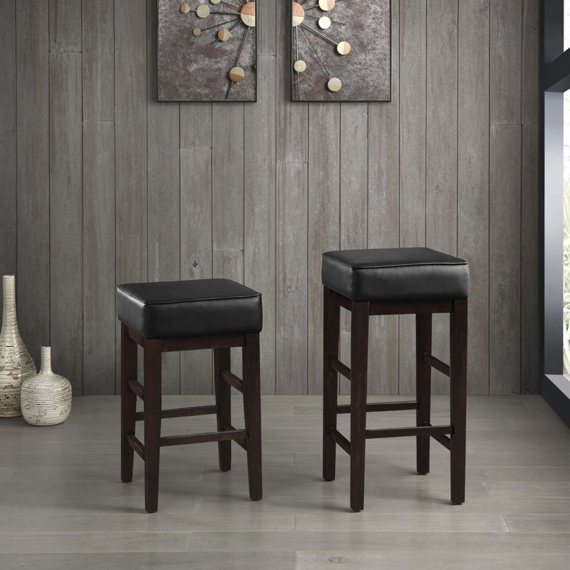 Tabouret de bar et de comptoir en bois massif Drexil, Tabouret de comptoir (siège d'une hauteur de 26 p, Espresso, Noir