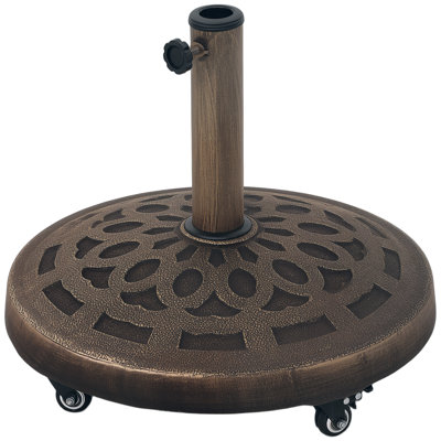 Round Patio Umbrella Base with Wheels, 46 lbs Resin Umbrella Stand Base, Heavy Duty Patio Umbrella Holder for 1.3"/1.5"/1.9" Umbrella Poles for Outdoor, Lawn, Poolside