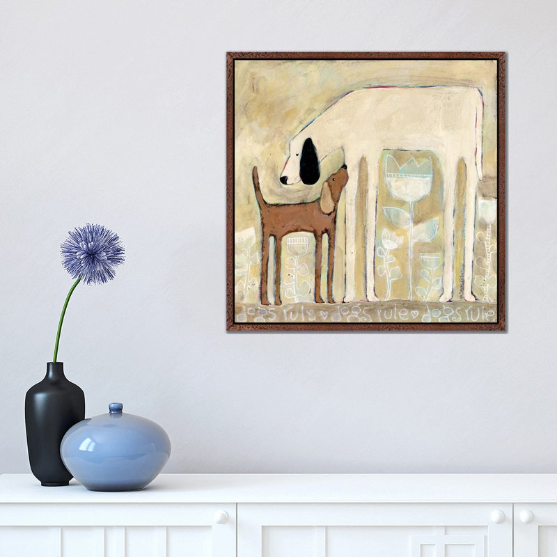 Dogs Rule by Teresa Kogut - Painting on Canvas, Classic Brown Wood Framed, 45.72 cm H x 45.72 cm W