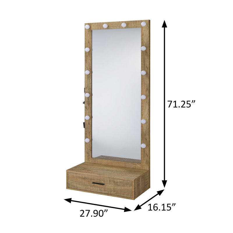 Miroir de plancher l 27,90 po, Bois de mangue