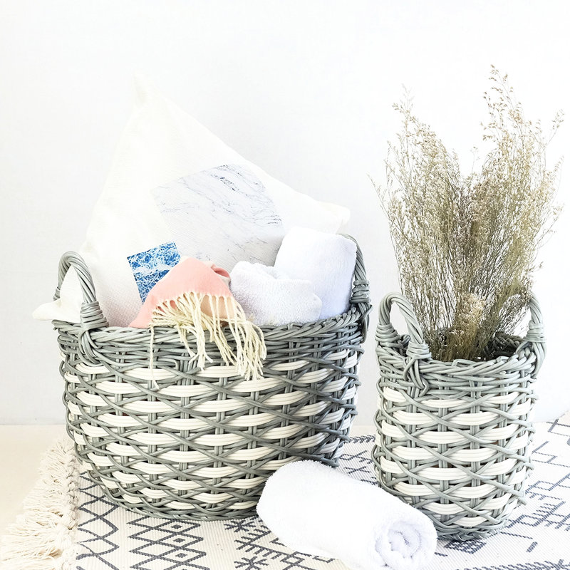 3 rangements et buanderie avec poignées, gris et beige, multifonctionnel, beige, tissé à la main, multifonctionnel pour la maison, poignées