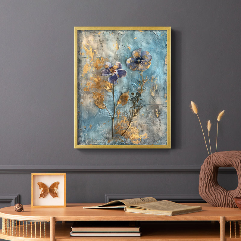 FLORAL Series XL - reproduction encadrée de qualité supérieure - prête à être accrochée - aucun clou requis, Doré
