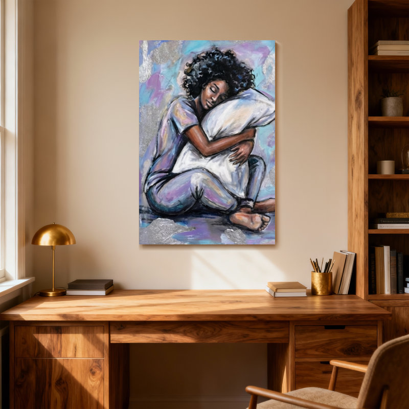 Illustration abstraite d'une femme qui rêve, H 40 po x l 28 po