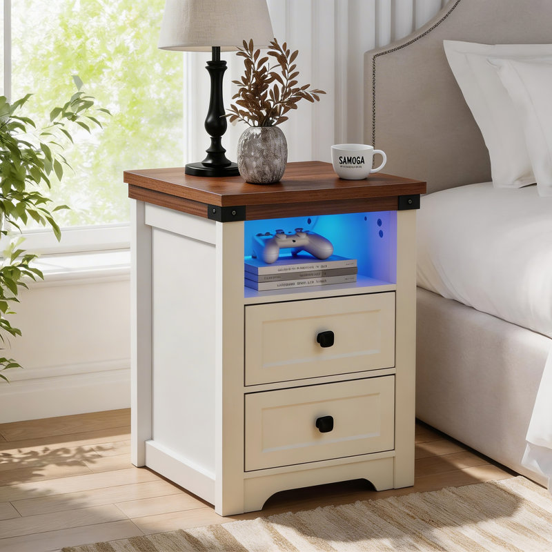 Farmhouse Side Table with Charging Station