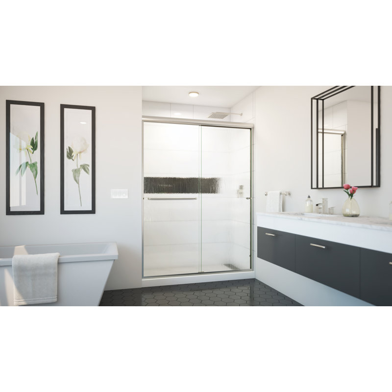 Ese - W x 80.375'' H Bypass Door Semi-Frameless Shower Door with, Right Opening, Brushed Nickel