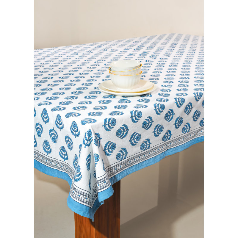 Blue Blooms Block Print Tablecloth
