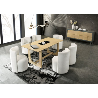 Natural Finish Rectangular Dining Table - Warm And Inviting Double U-shaped Stable Base Made From Wood 71"x35"x30", 87 Lbs Weight With Appearance Rich