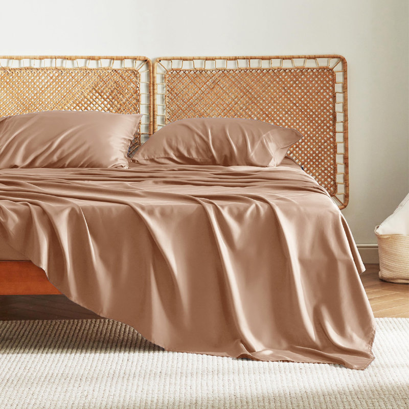 Essential Collection Cooling Rayon Derived from Bamboo Sheet Set, Queen Sheet Set with 2 Pillowcases, Taupe