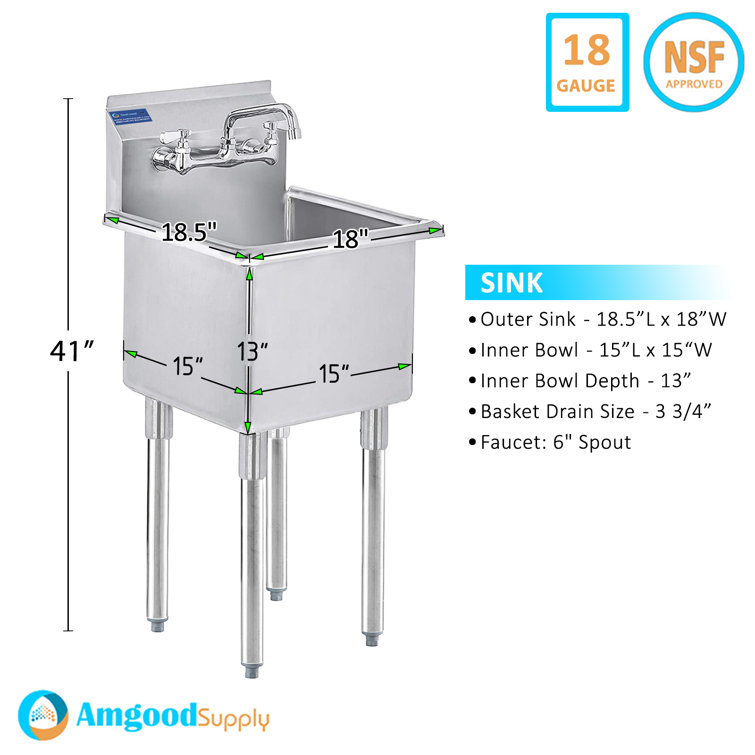 Commercial 18 Utility Sink w/ Faucet (Stainless Steel)