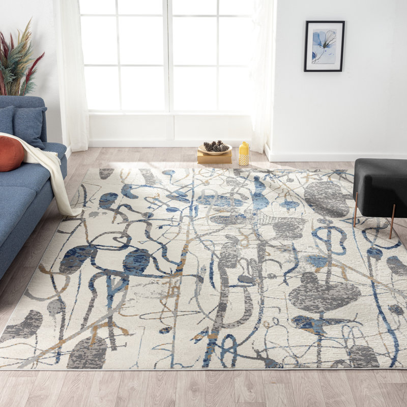 Tapis abstrait bleu et gris ARTWRKS, Rectangle 7 pi 6 po x 9 pi 6 po