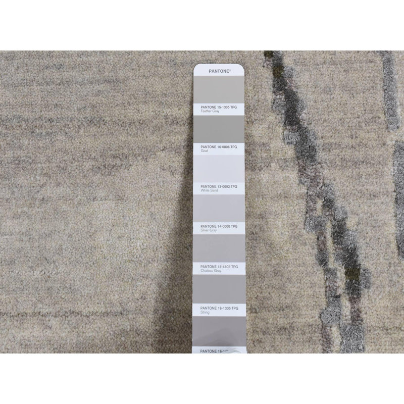 Tapis gris en laine et en soie noué à la main 8 pi 10 po x 12 pi 3 po 0E2174144A104728B99F2BD0C0870B05